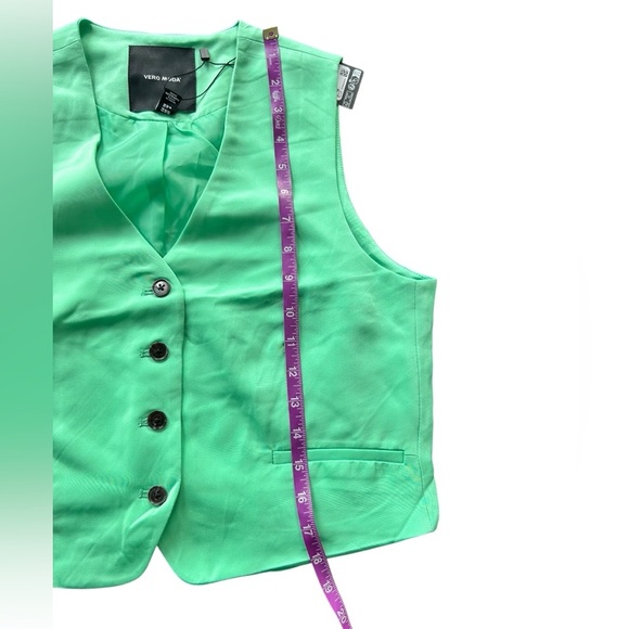 Vero Moda Cropped Vest In Jade Cream Neon Green Size 6 NWT - Picture 3 of 8